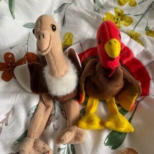 TY Beanie Babies: Stretch the Ostrich (1997) and Gobbles the Turkey (1996)